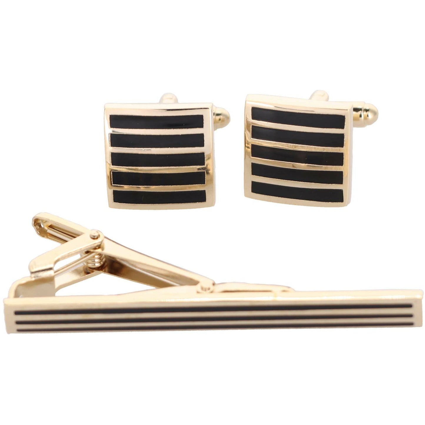 Vittorio Vico Plain Gold Cufflink & Tie Bar Set in Gift Box