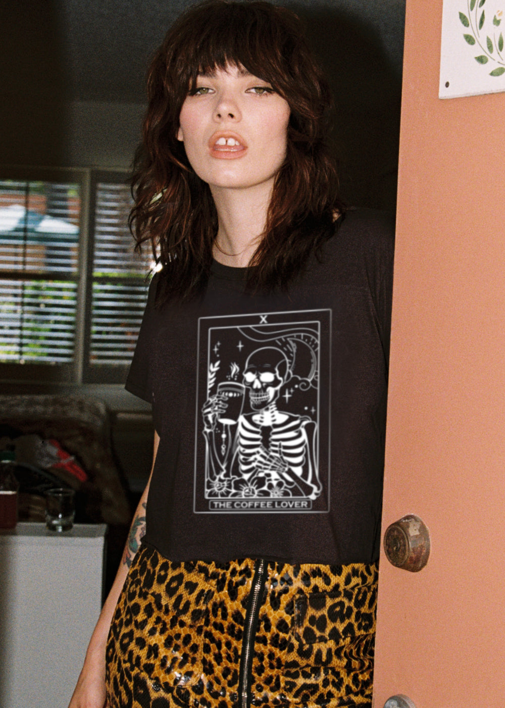 The Coffee Lover Skeleton Tarot Cropped Shirt - Concordia Style Boutique