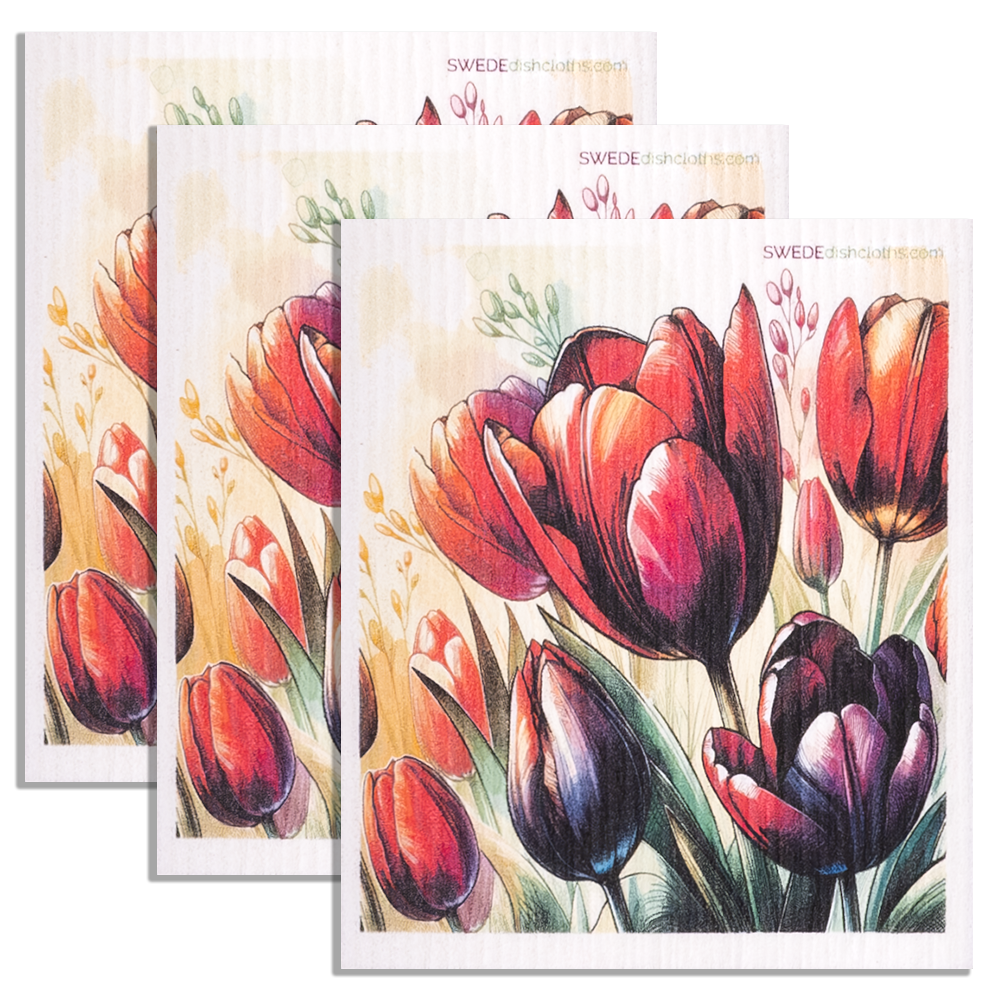 Eco-Friendly Swedish Dishcloths - Colorful Tulips Set of 3 (Paper Towel Replacements) - Concordia Style Boutique