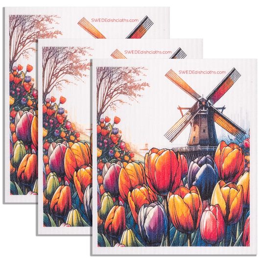 Eco-Friendly Swedish Dishcloths - Tulips Windmill Set of 3 (Paper Towel Replacements) - Concordia Style Boutique