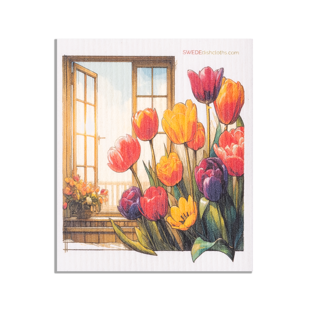Eco-Friendly Swedish Dishcloths - Mixed Tulips Set of 3 (Paper Towel Replacements, One of Each Design) - Concordia Style Boutique