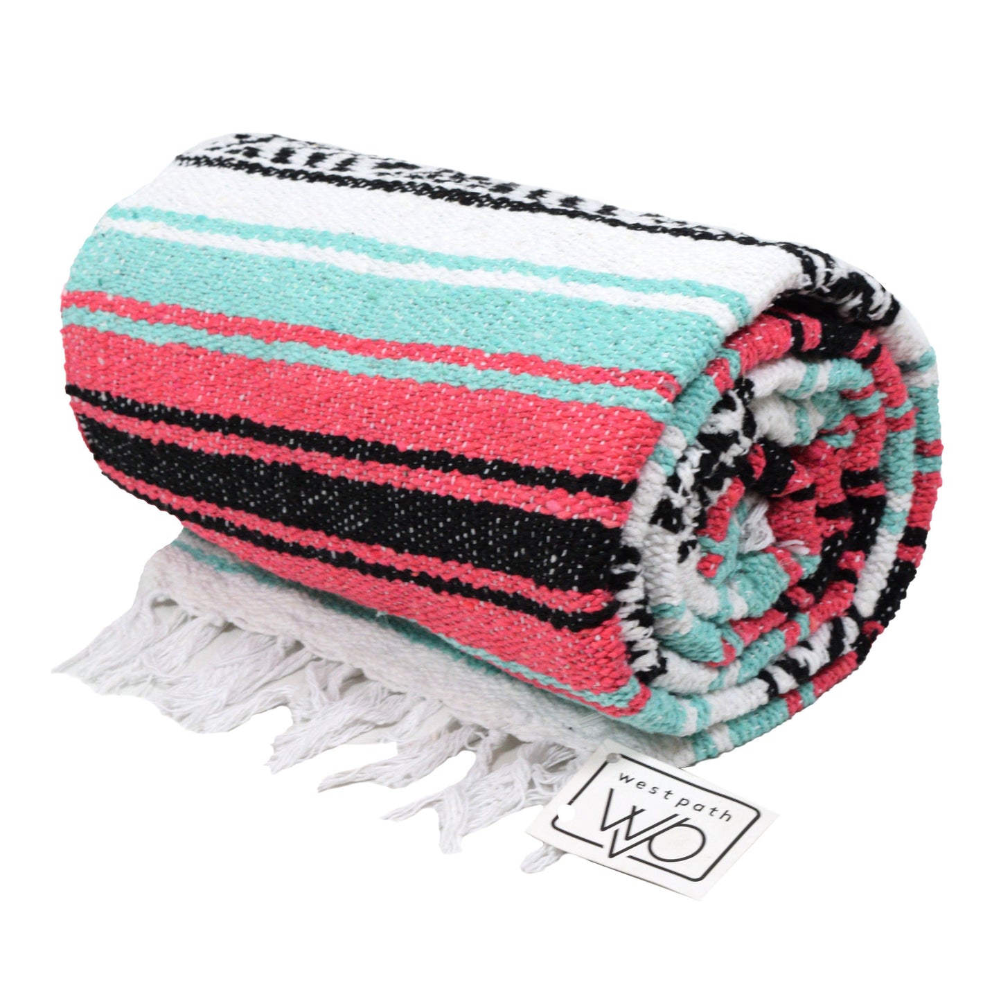 Seafoam Green & Coral Mexican Falsa Blanket - Concordia Style Boutique