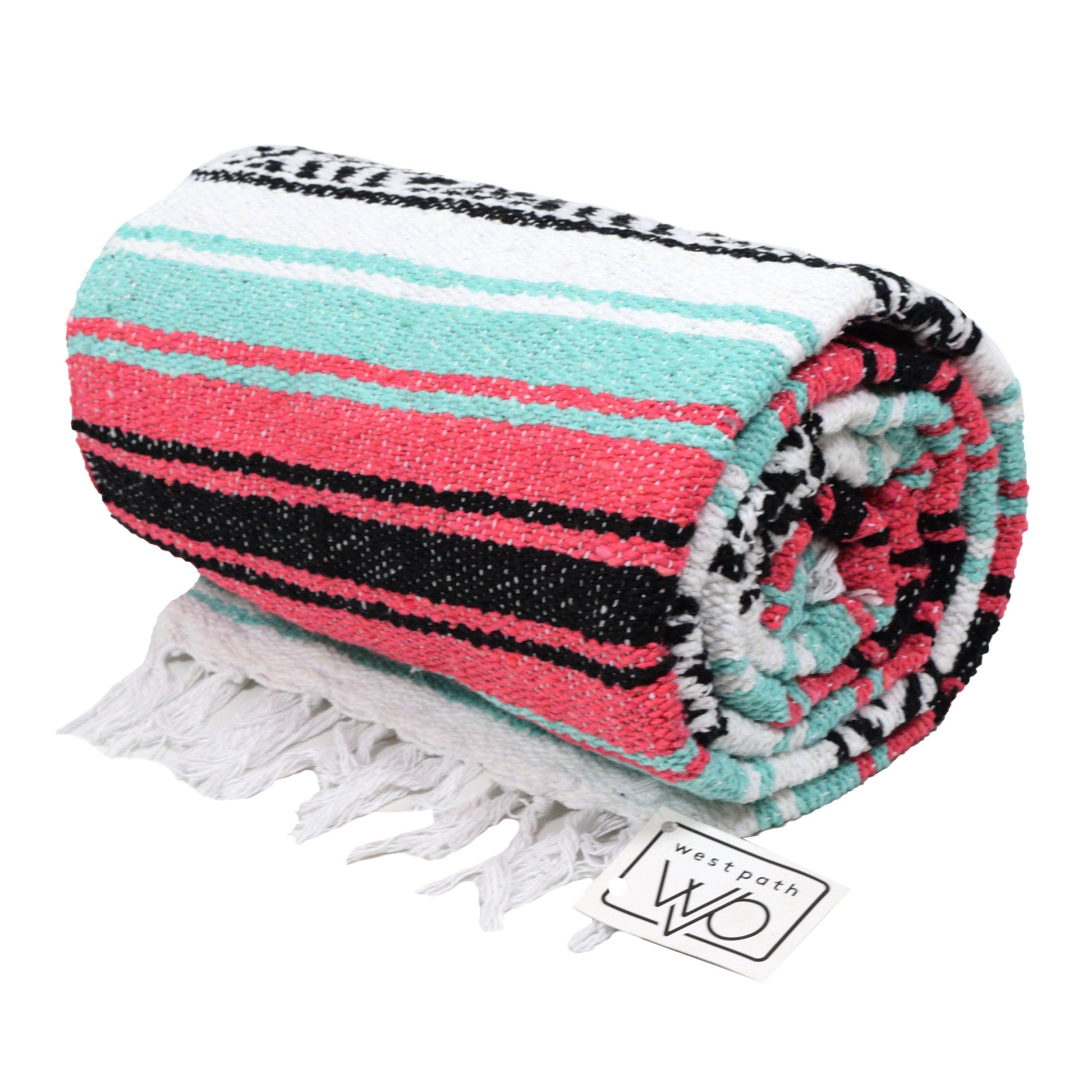 Seafoam Green & Coral Mexican Falsa Blanket - Concordia Style Boutique