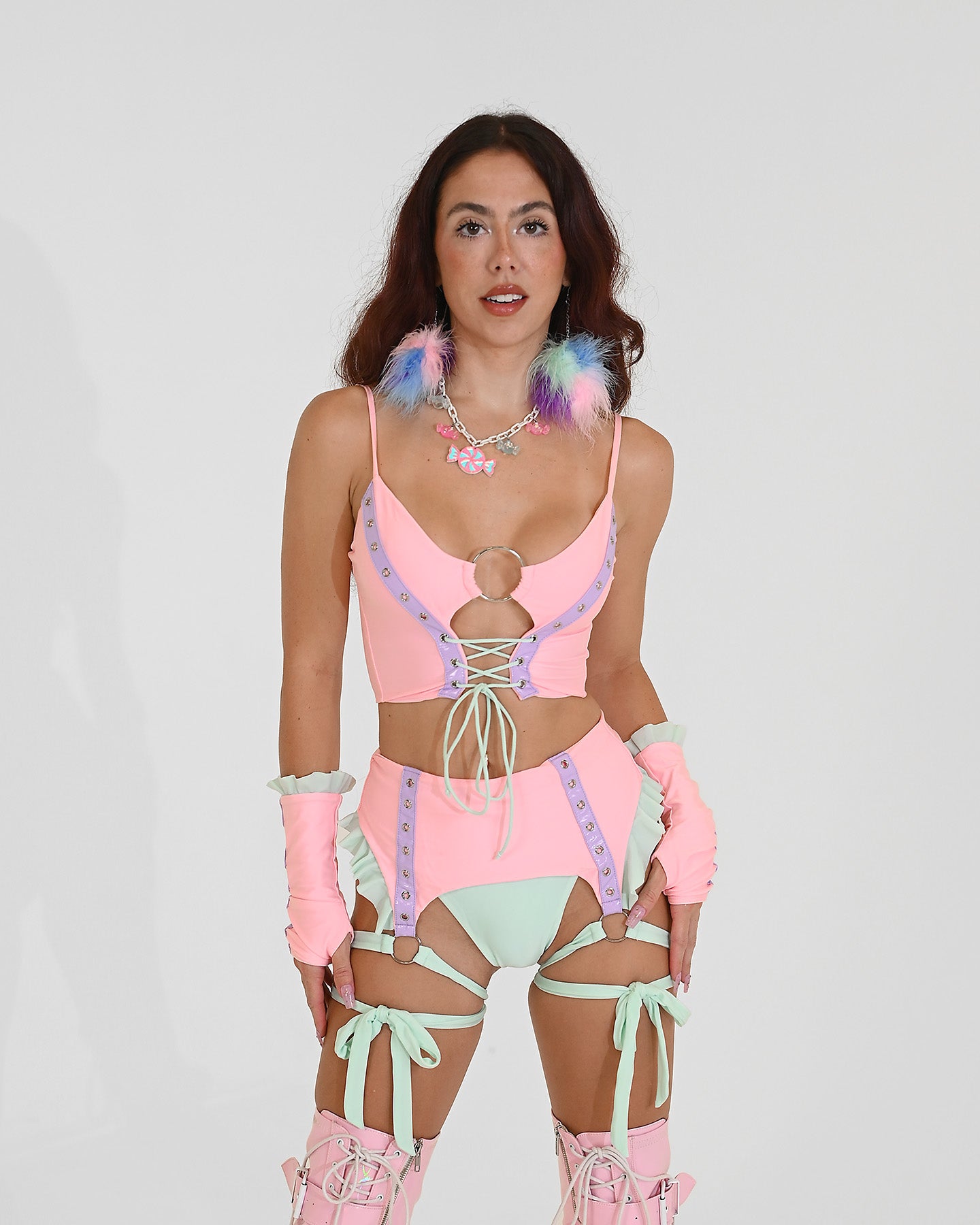 Cotton Candy Garter Belt Bikini Bottoms