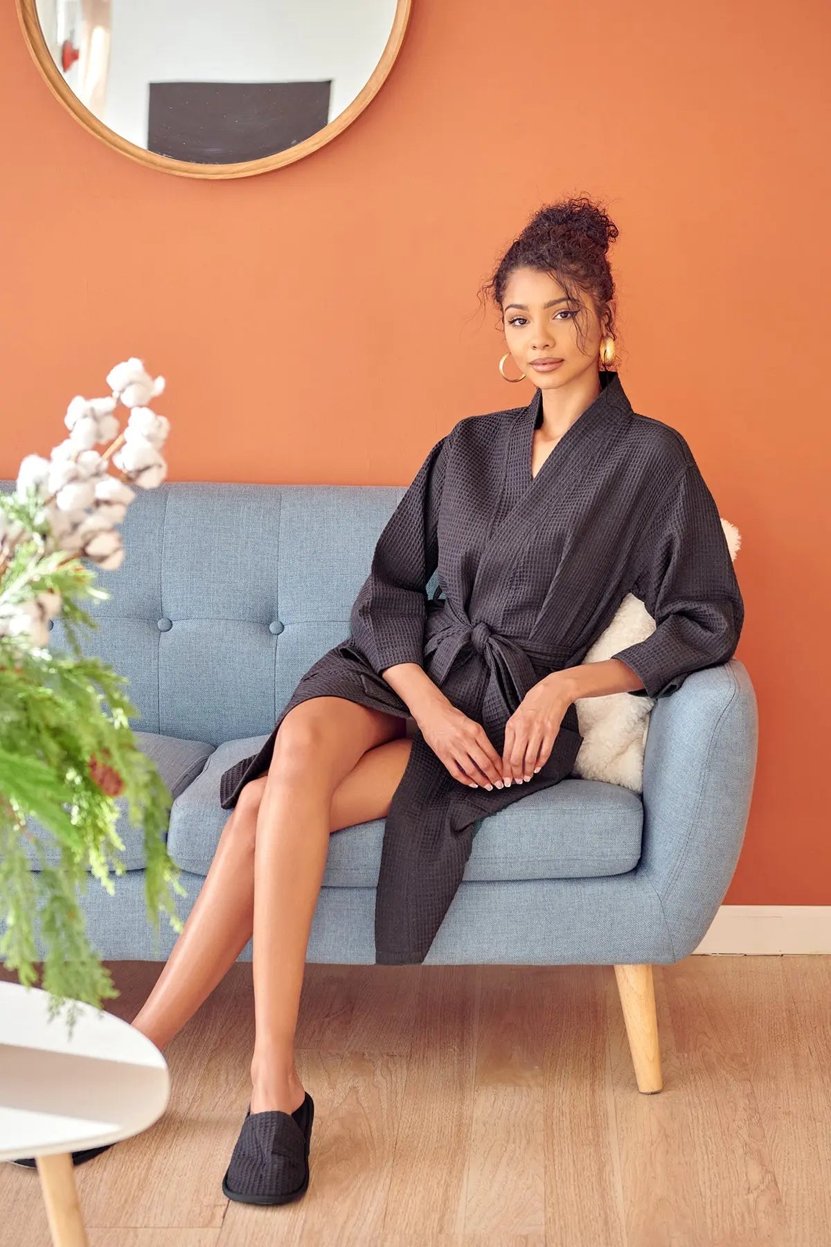 Knee-Length Waffle Kimono Robe for Women - Concordia Style Boutique