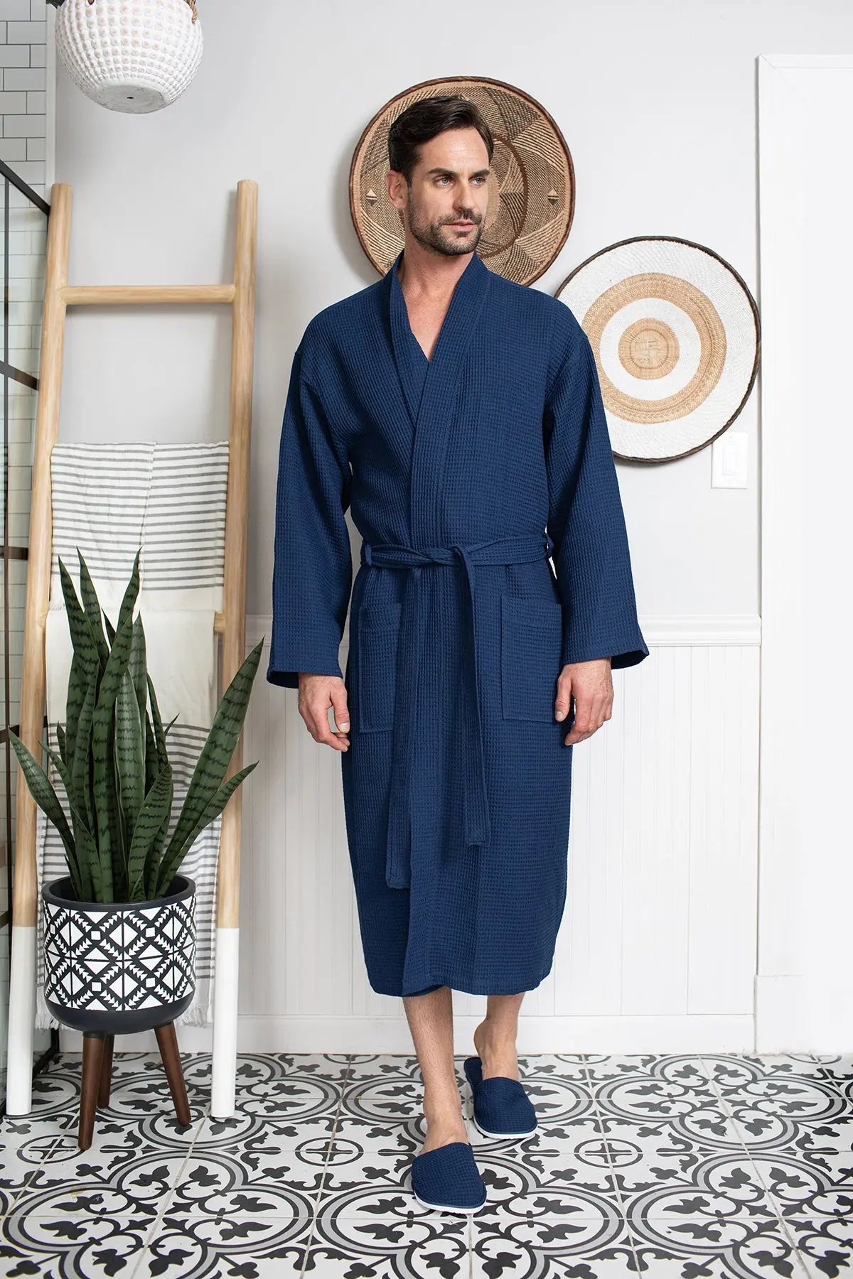 Waffle Kimono Spa Bathrobe for Men - Absorbent, Lightweight - Concordia Style Boutique