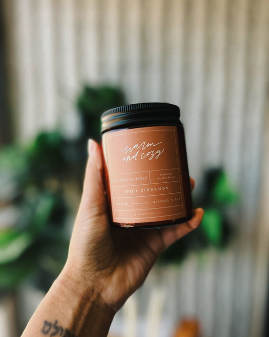 Warm and Cozy Candle – The Holy Family Soy Candle – 8 oz Spicy Cinnamon Wood Wick – Clean, Comforting Burn - Concordia Style Boutique