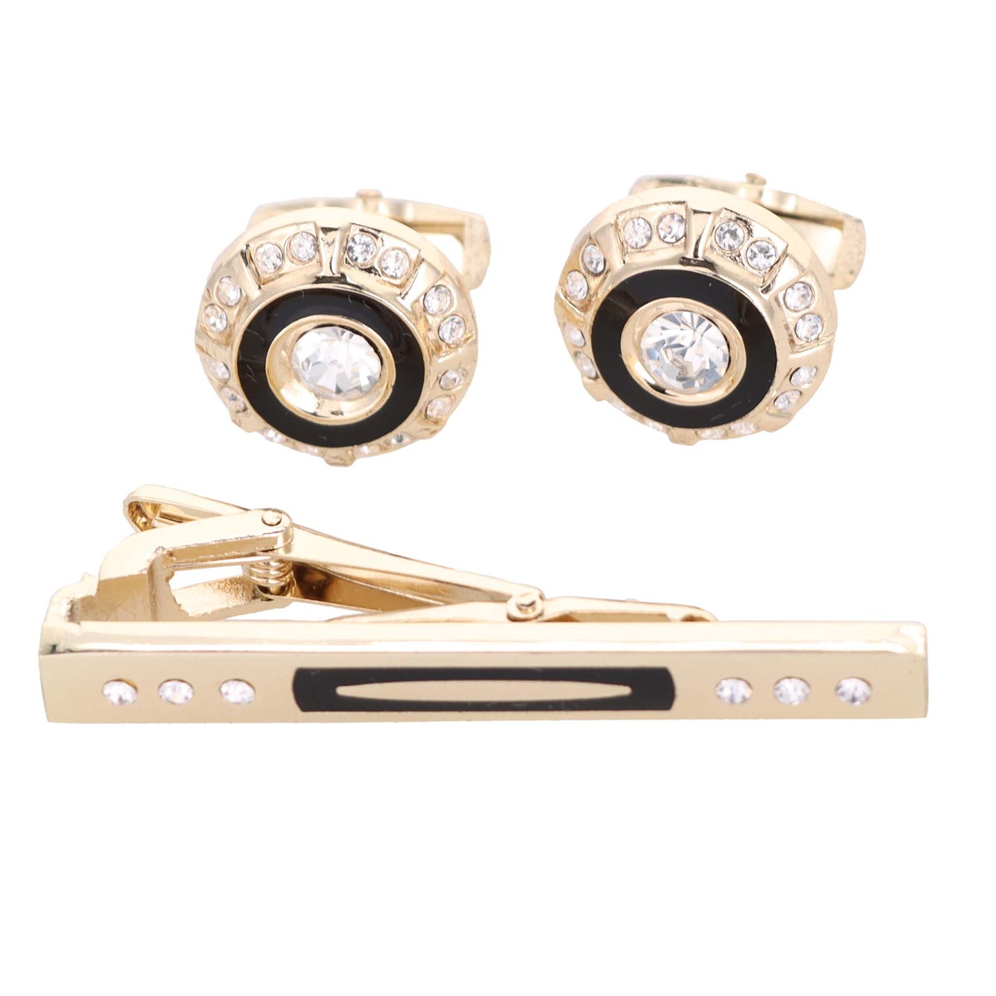 Vittorio Vico Gold Rhinestone Cufflinks & Tie Bar Set in Gift Box