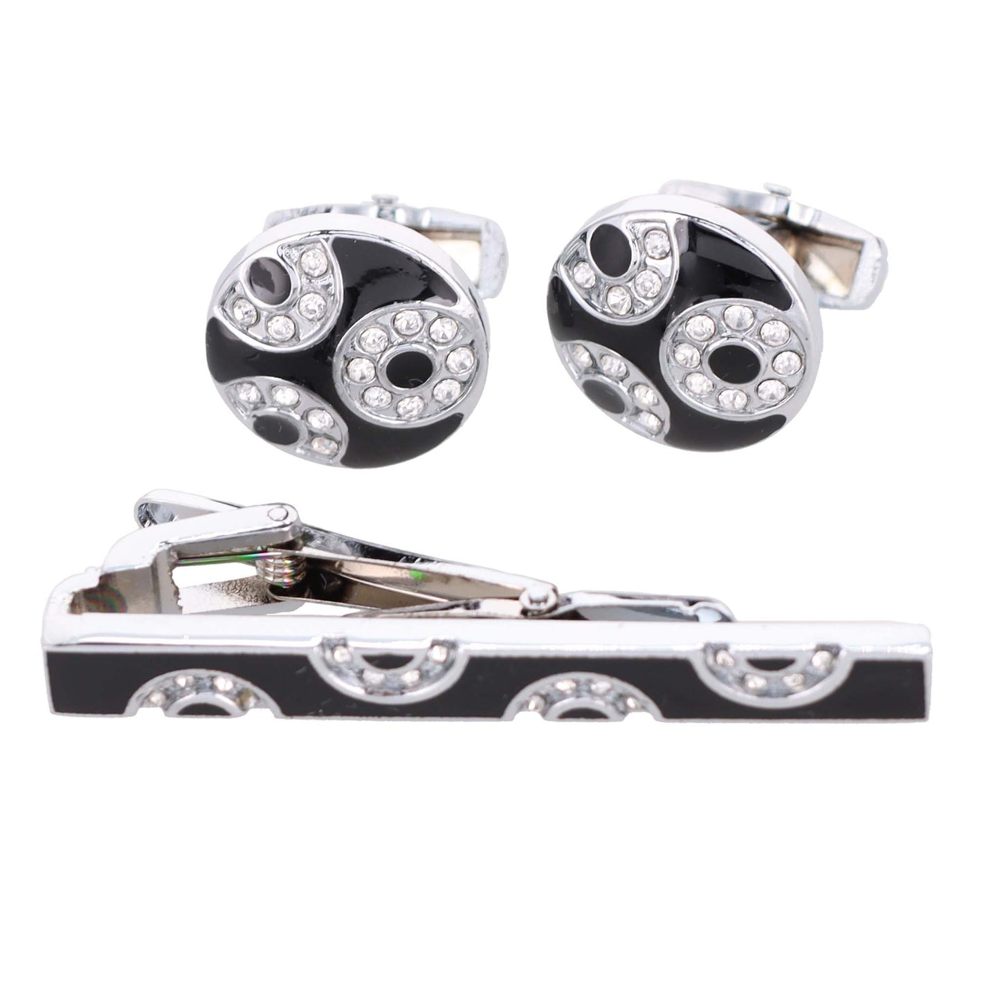 Vittorio Vico Silver Rhinestone Cufflink & Tie Bar Set in Gift Box