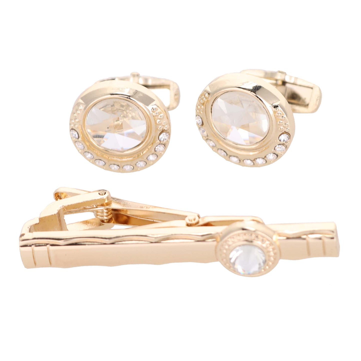 Vittorio Vico Gold Rhinestone Cufflinks & Tie Bar Set in Gift Box