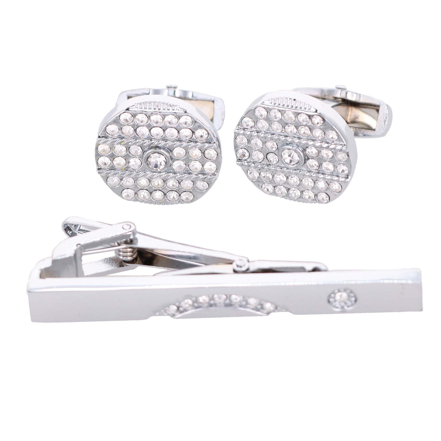 Vittorio Vico Silver Rhinestone Cufflink & Tie Bar Set in Gift Box