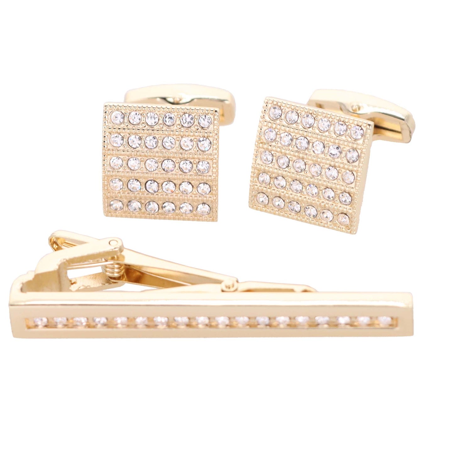 Vittorio Vico Gold Rhinestone Cufflinks & Tie Bar Set in Gift Box