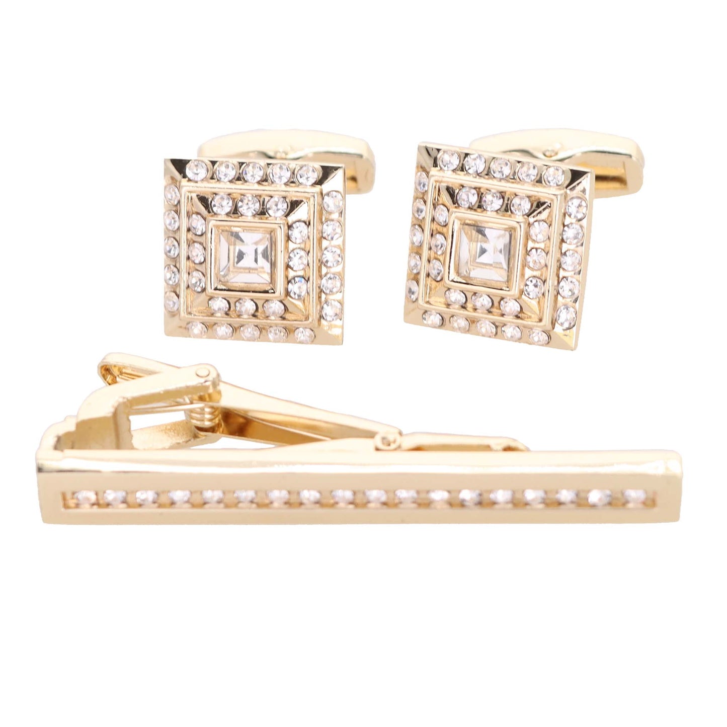 Vittorio Vico Gold Rhinestone Cufflinks & Tie Bar Set in Gift Box