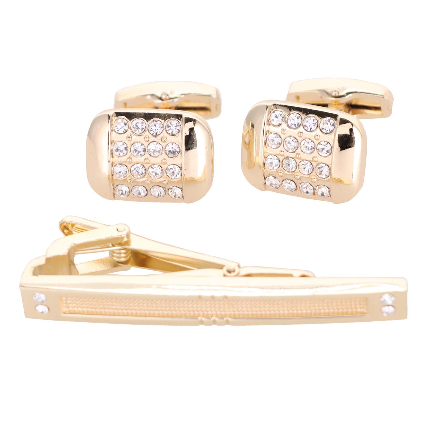 Vittorio Vico Gold Rhinestone Cufflinks & Tie Bar Set in Gift Box