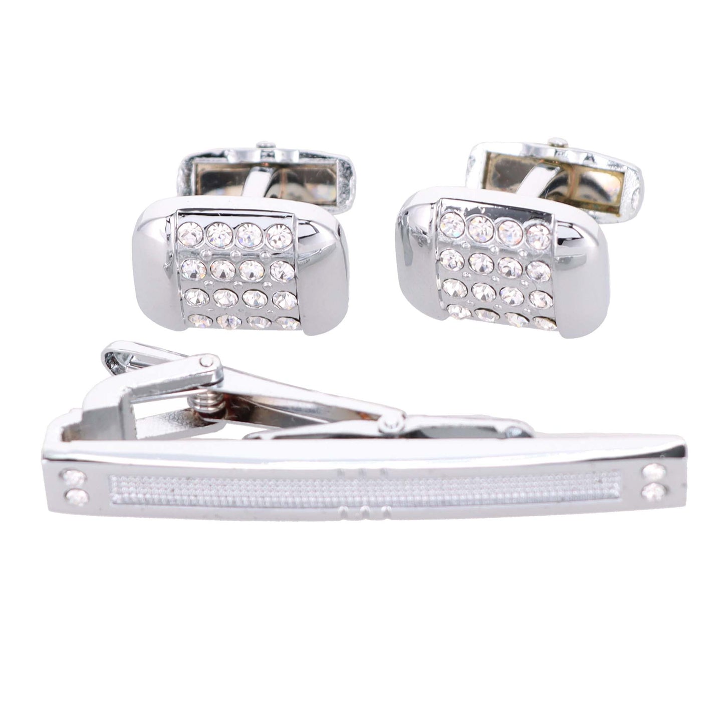 Vittorio Vico Silver Rhinestone Cufflink & Tie Bar Set in Gift Box