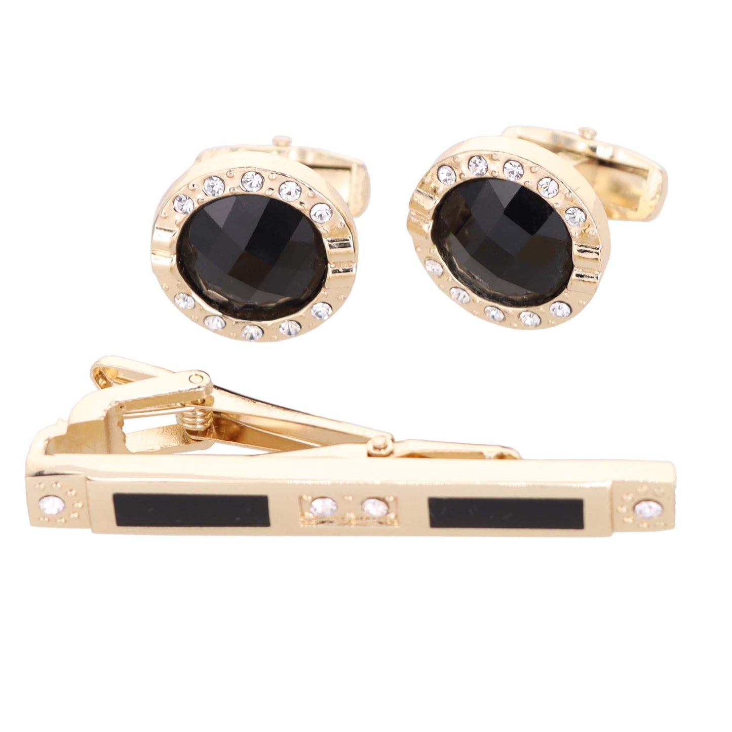 Vittorio Vico Gold Rhinestone Cufflinks & Tie Bar Set in Gift Box