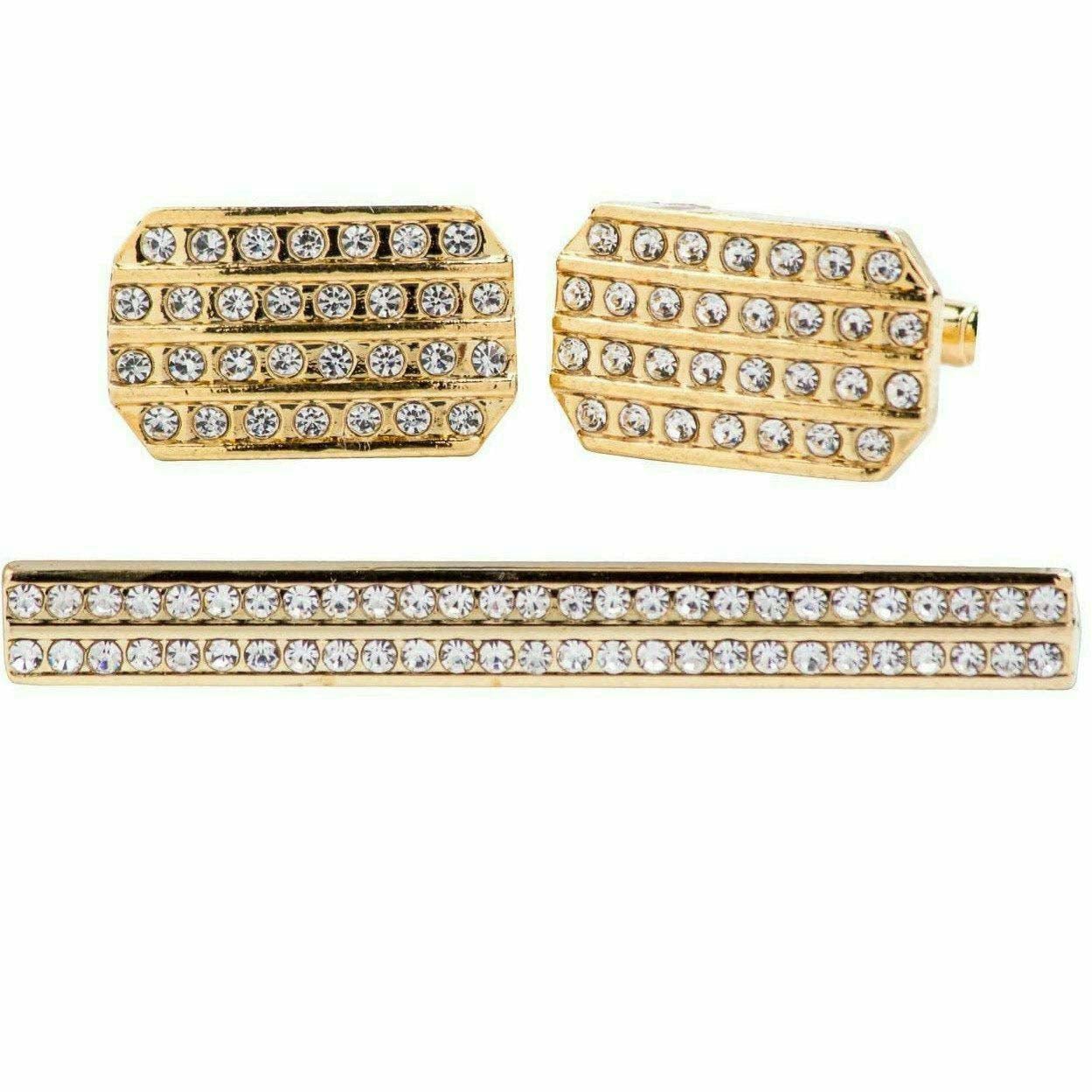 Vittorio Vico Gold Rhinestone Cufflinks & Tie Bar Set in Gift Box