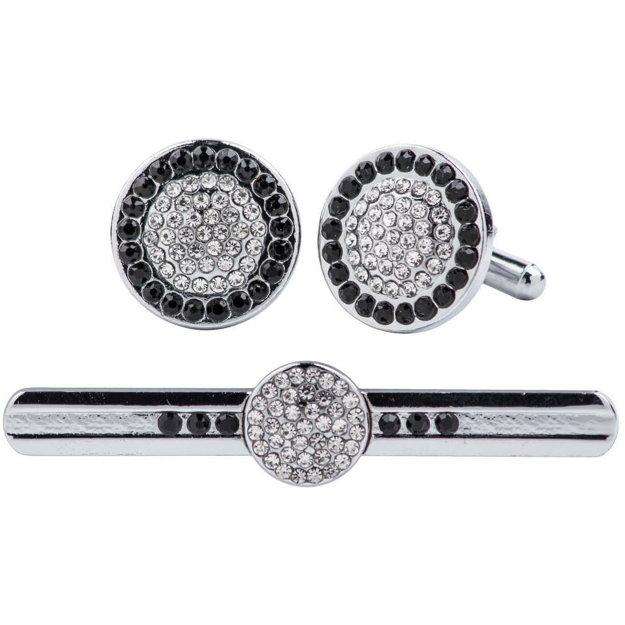 Vittorio Vico Silver Rhinestone Cufflink & Tie Bar Set in Gift Box