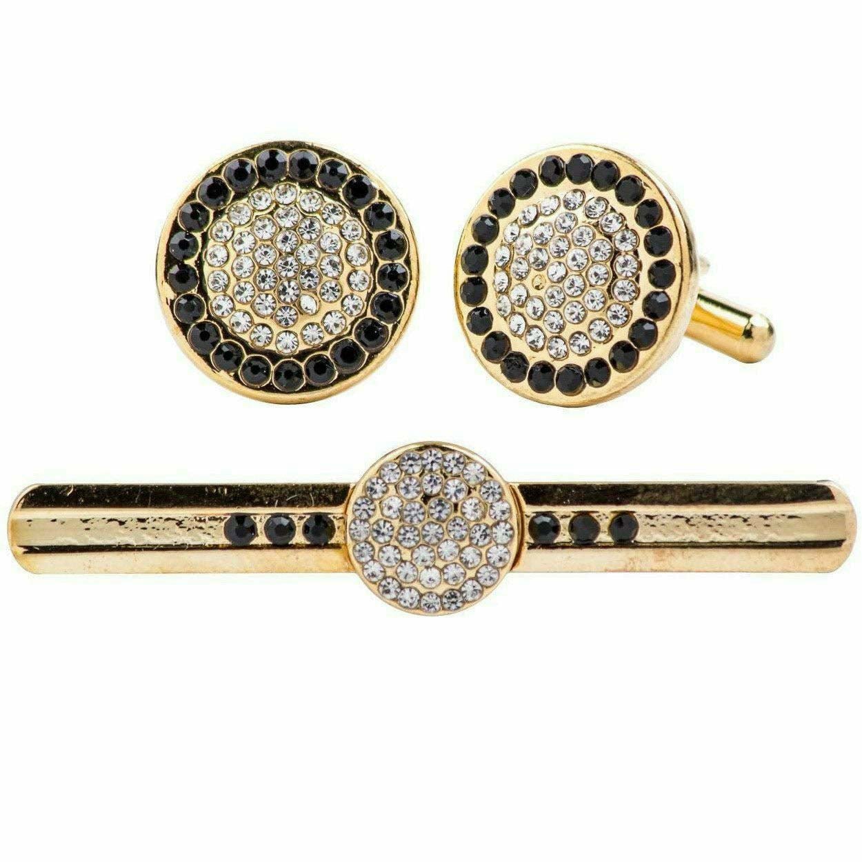 Vittorio Vico Gold Rhinestone Cufflinks & Tie Bar Set in Gift Box