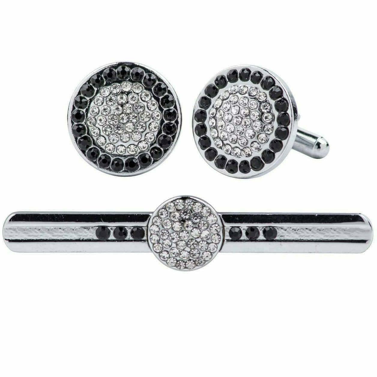 Vittorio Vico Silver Rhinestone Cufflink & Tie Bar Set in Gift Box