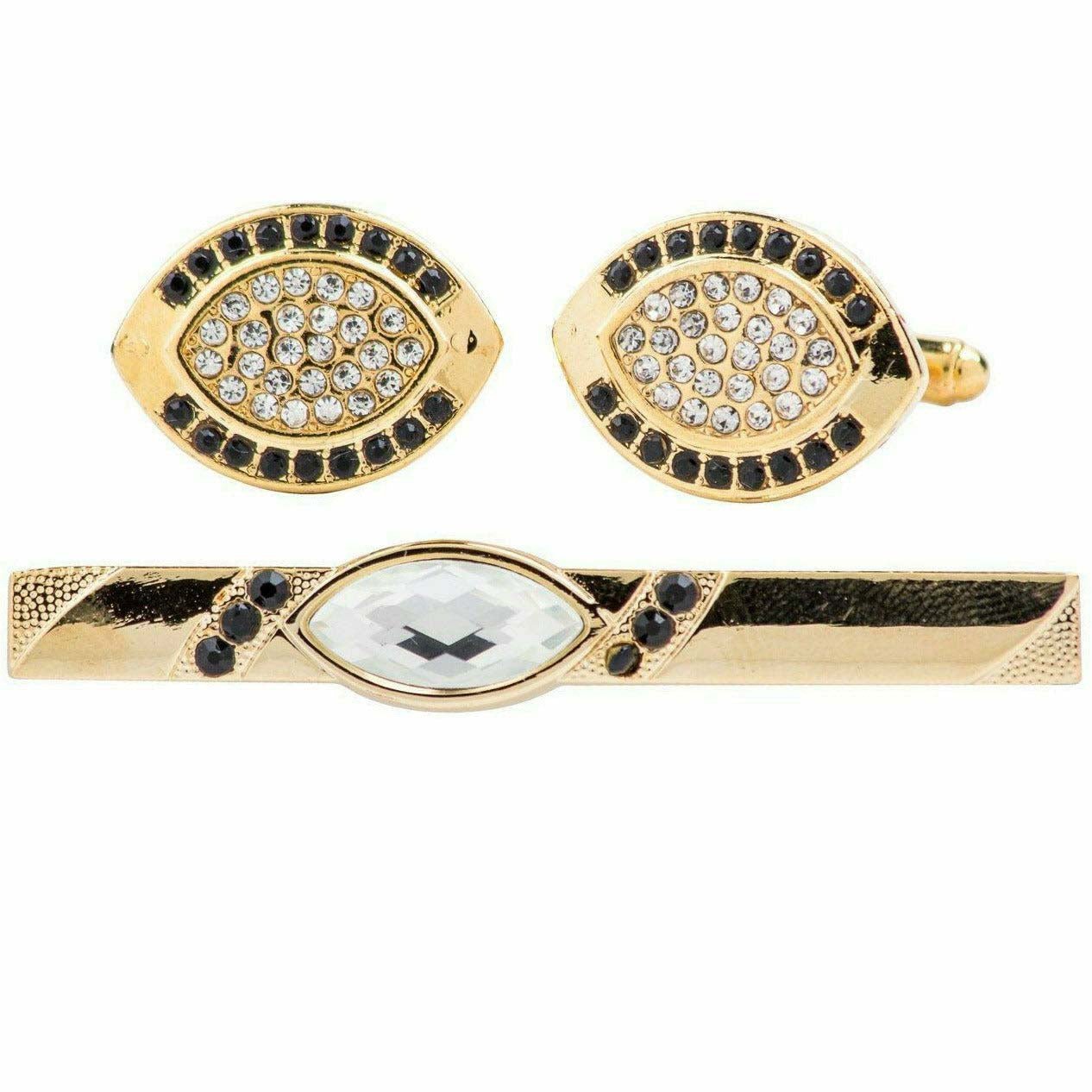 Vittorio Vico Gold Rhinestone Cufflinks & Tie Bar Set in Gift Box