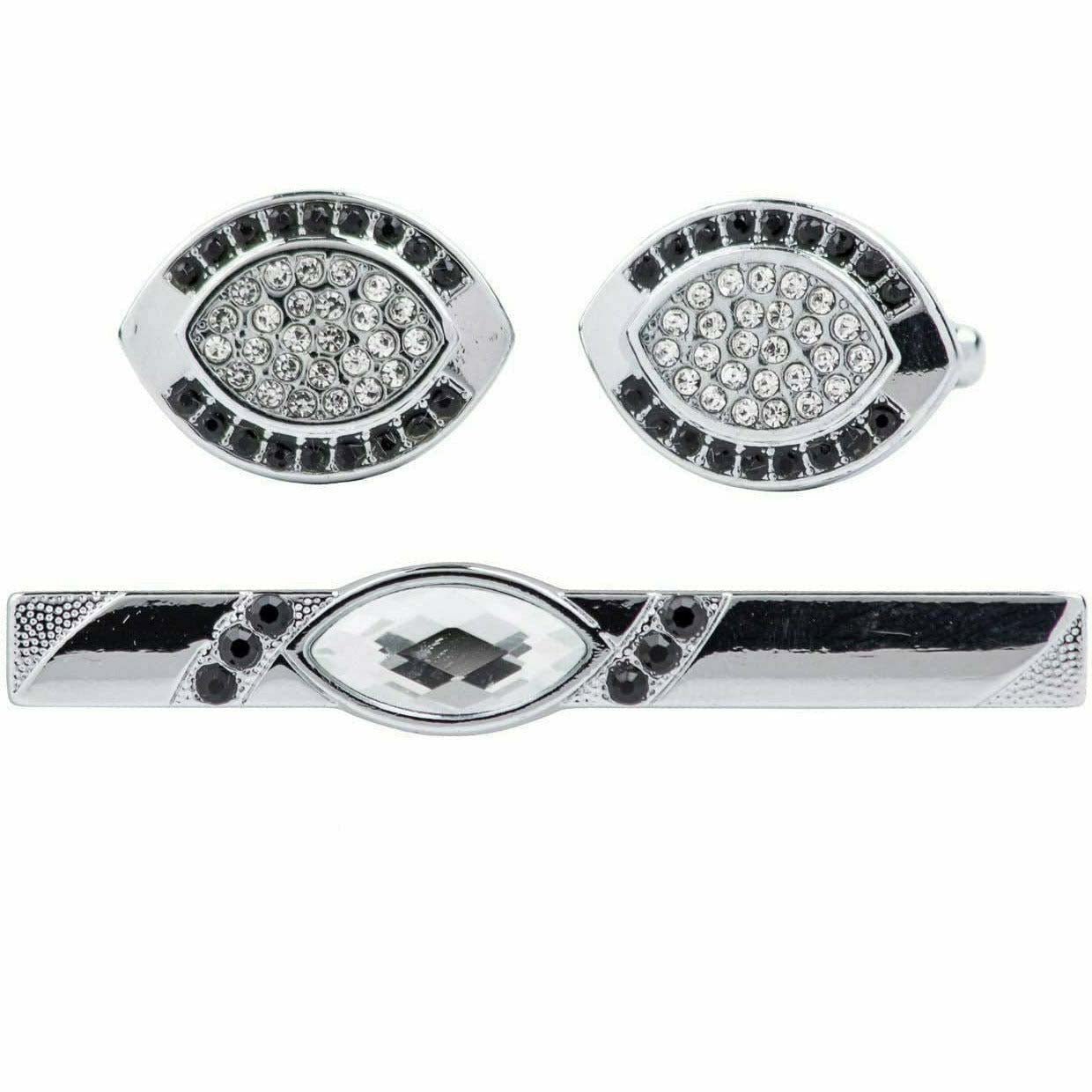 Vittorio Vico Silver Rhinestone Cufflink & Tie Bar Set in Gift Box