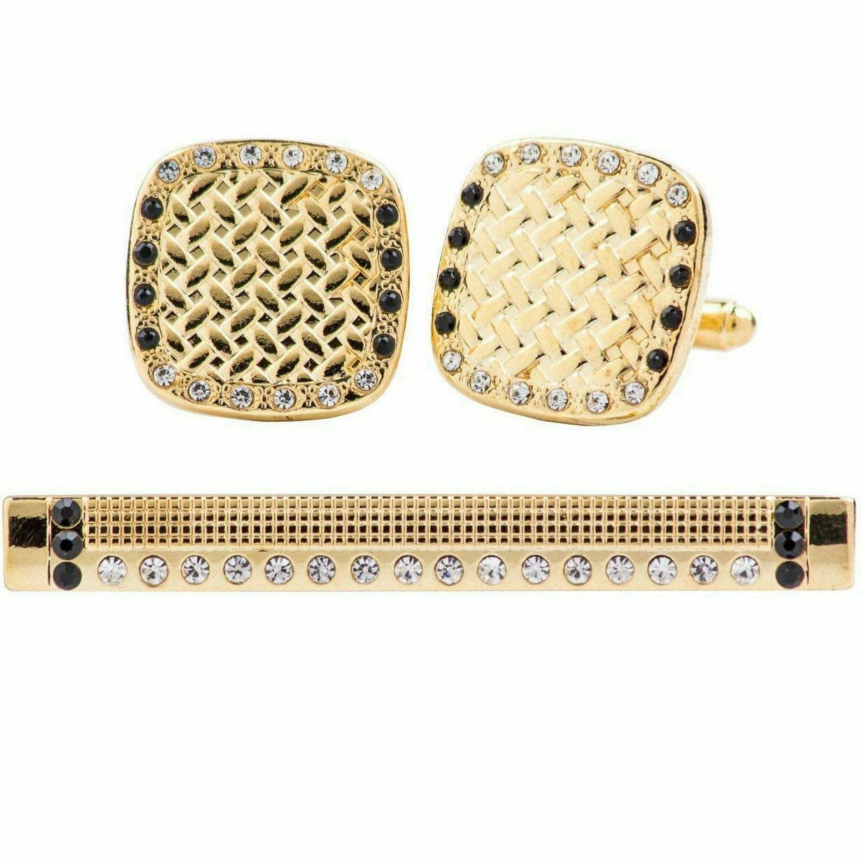 Vittorio Vico Gold Rhinestone Cufflinks & Tie Bar Set in Gift Box