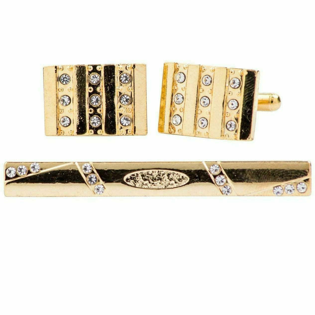 Vittorio Vico Gold Rhinestone Cufflinks & Tie Bar Set in Gift Box