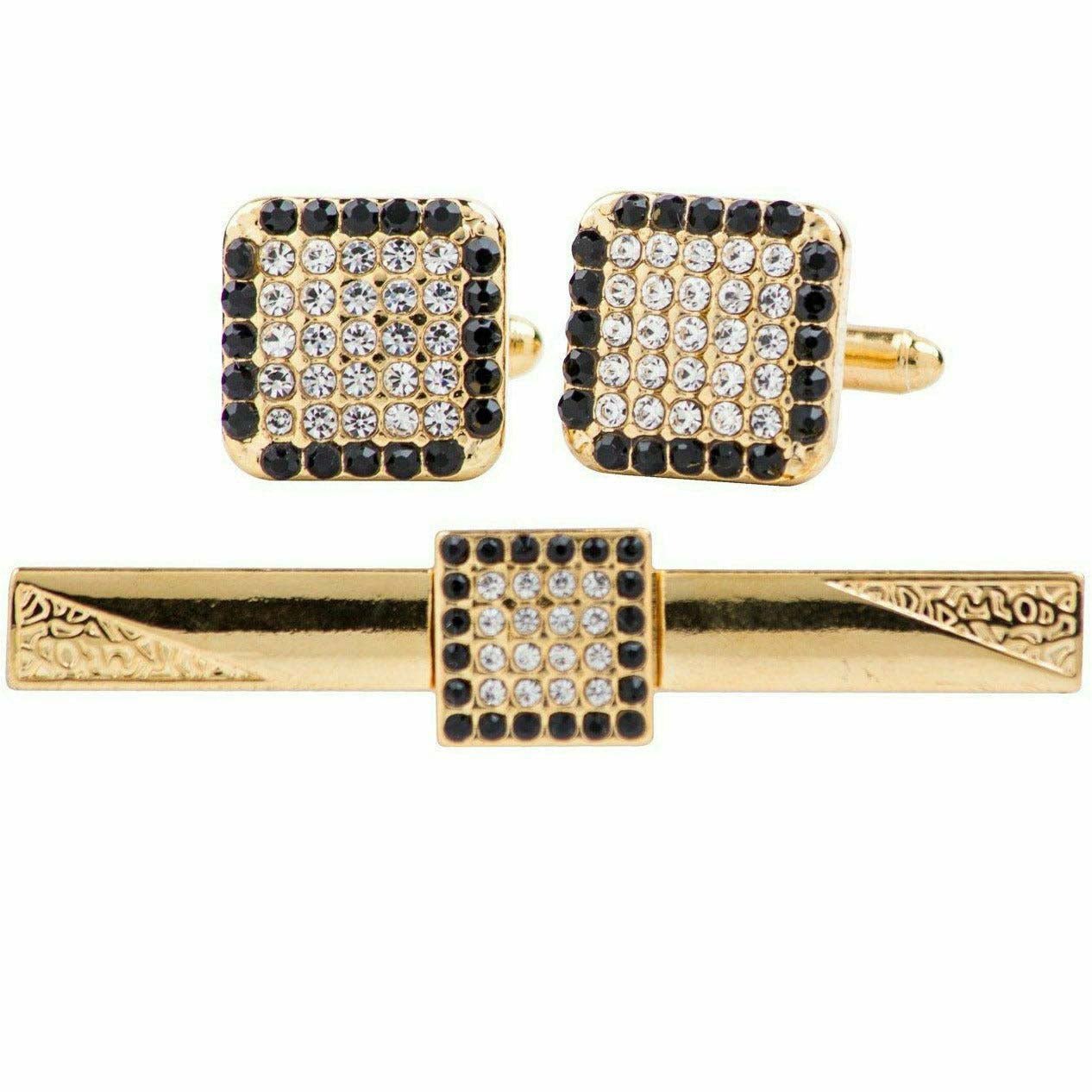 Vittorio Vico Gold Rhinestone Cufflinks & Tie Bar Set in Gift Box