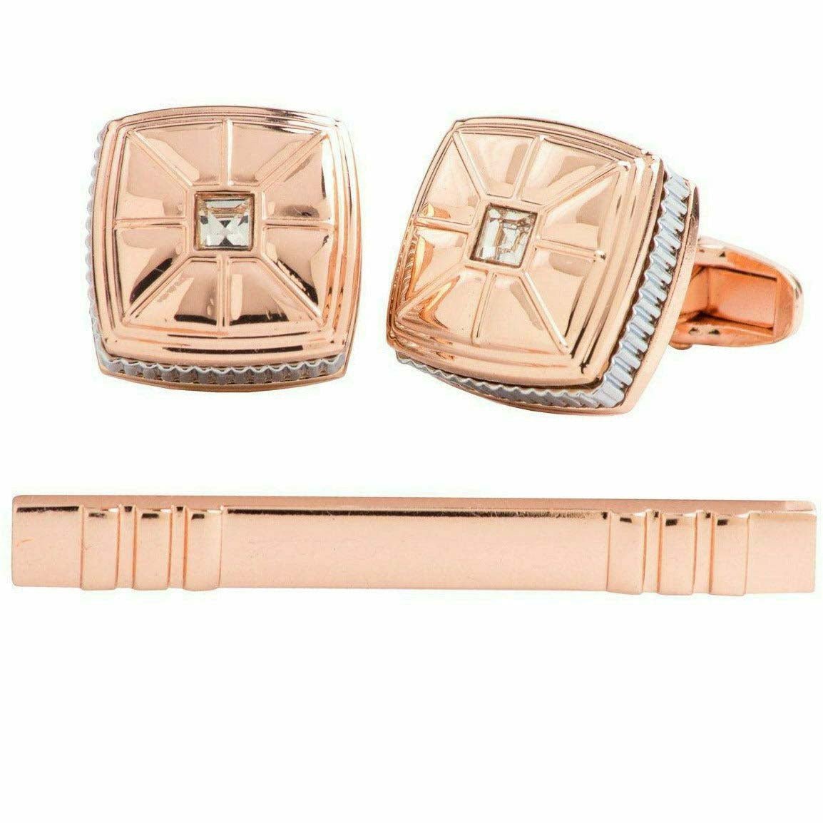 Vittorio Vico Gold Rhinestone Cufflinks & Tie Bar Set in Gift Box