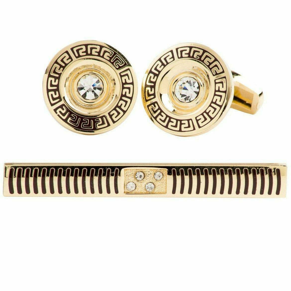 Vittorio Vico Gold Rhinestone Cufflinks & Tie Bar Set in Gift Box