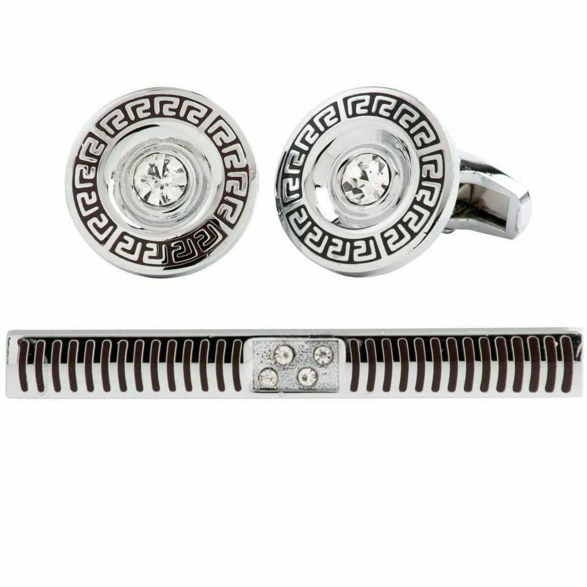 Vittorio Vico Silver Rhinestone Cufflink & Tie Bar Set in Gift Box