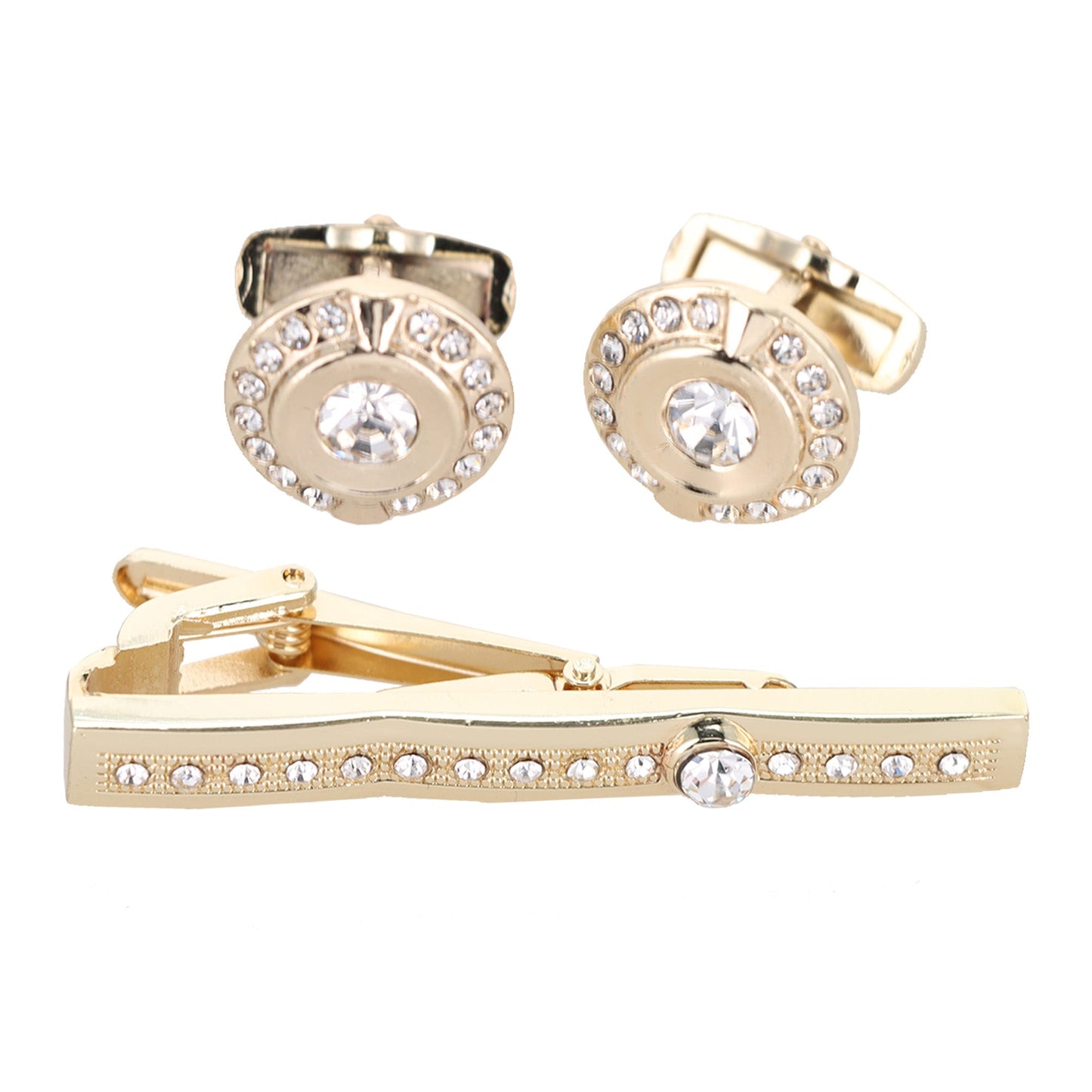 Vittorio Vico Gold Rhinestone Cufflinks & Tie Bar Set in Gift Box