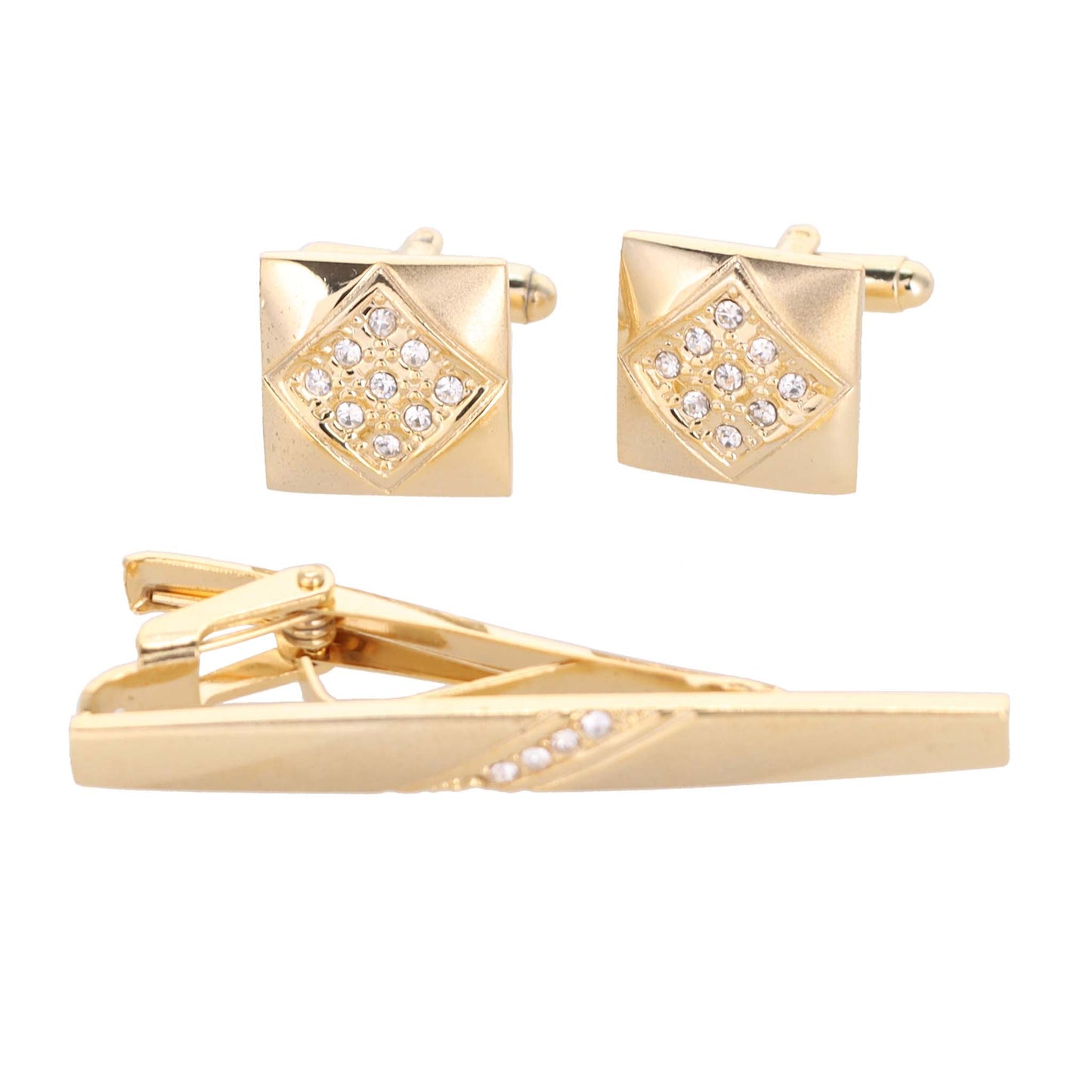 Vittorio Vico Gold Rhinestone Cufflinks & Tie Bar Set in Gift Box
