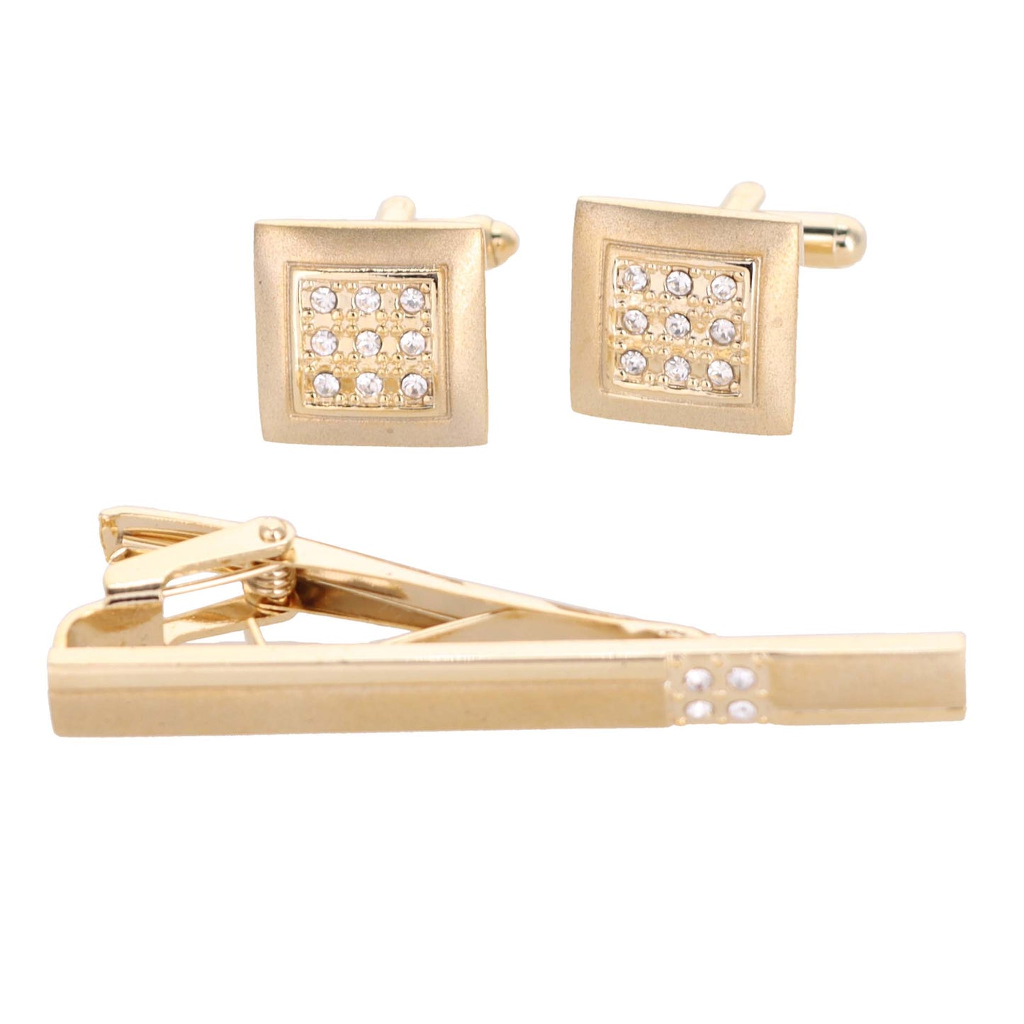Vittorio Vico Gold Rhinestone Cufflinks & Tie Bar Set in Gift Box