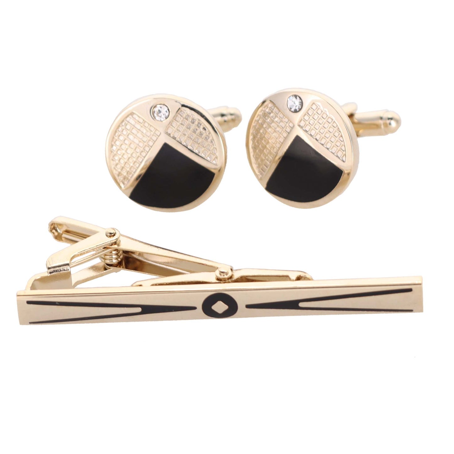 Vittorio Vico Gold Rhinestone Cufflinks & Tie Bar Set in Gift Box