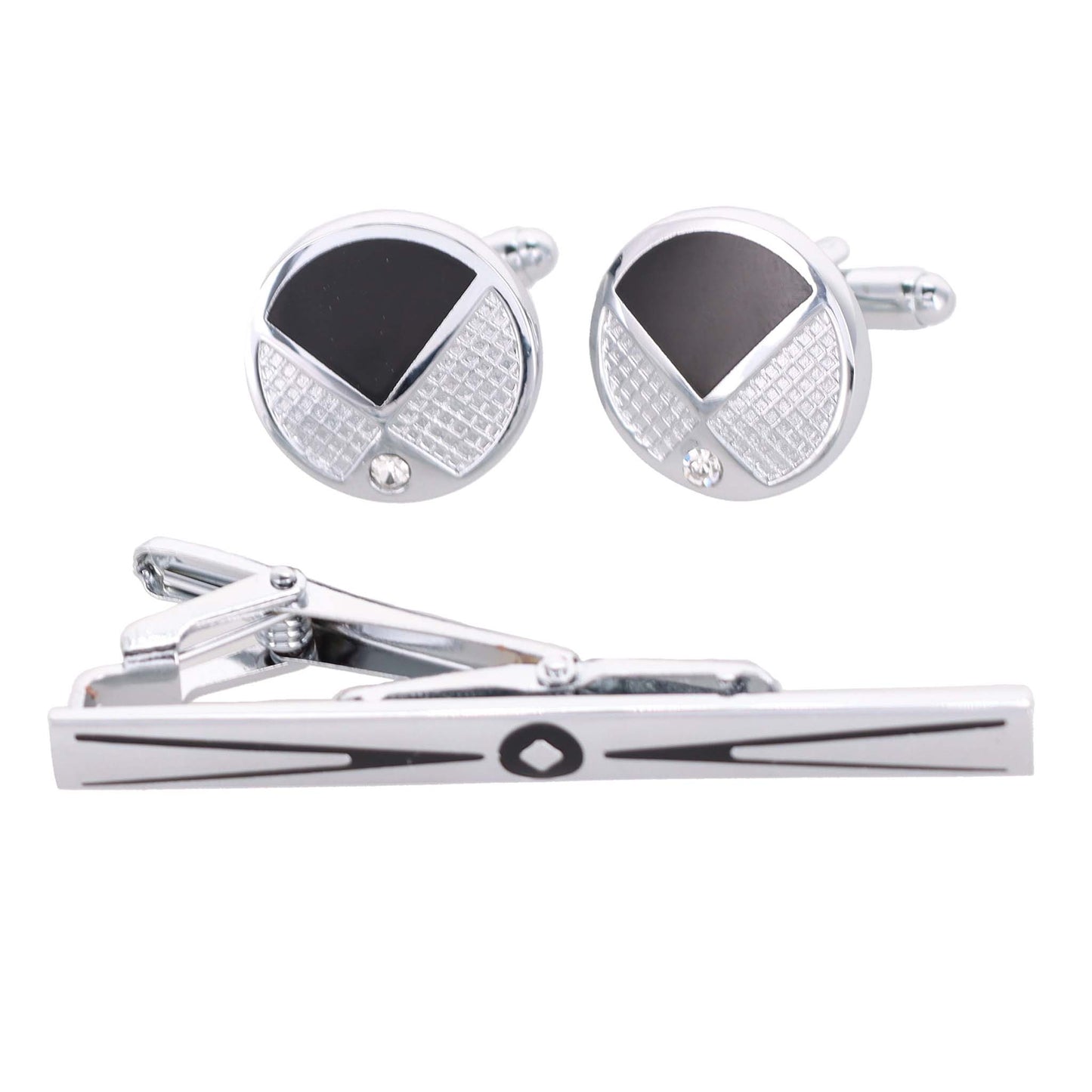 Vittorio Vico Silver Rhinestone Cufflink & Tie Bar Set in Gift Box