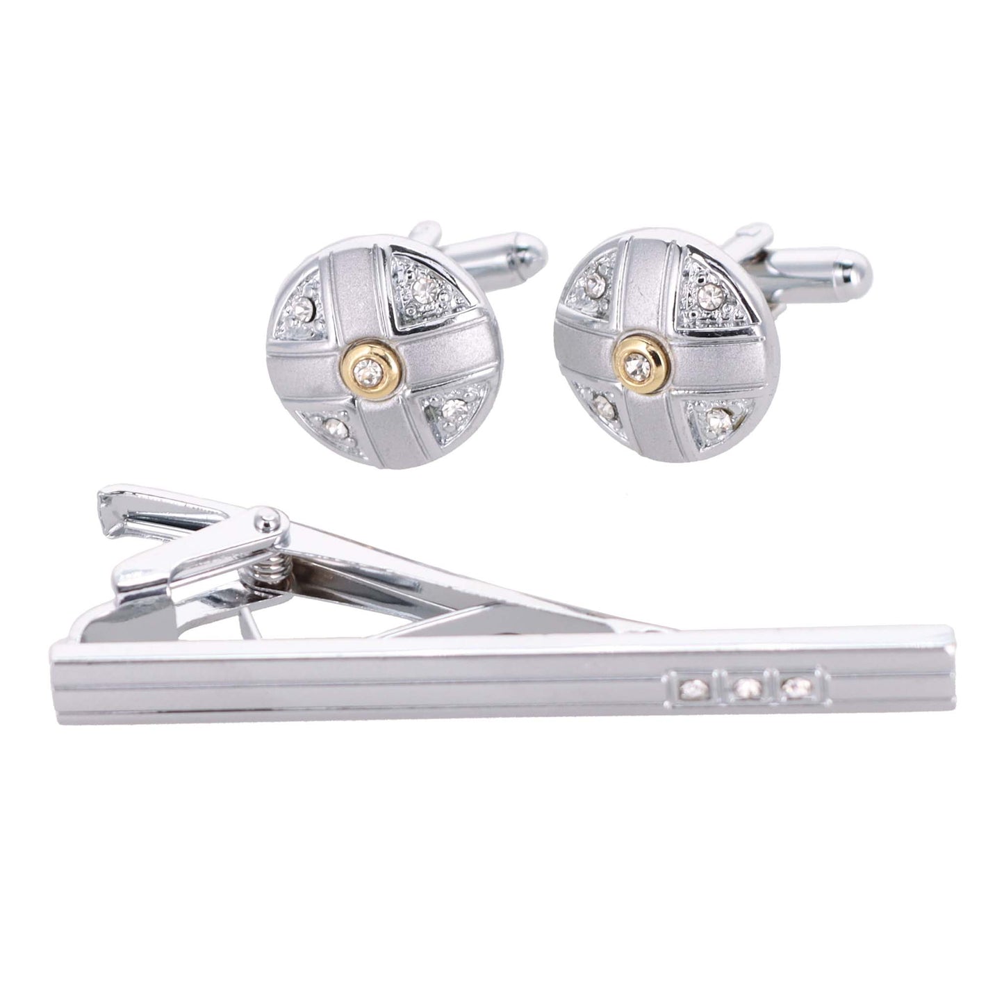 Vittorio Vico Silver Rhinestone Cufflink & Tie Bar Set in Gift Box