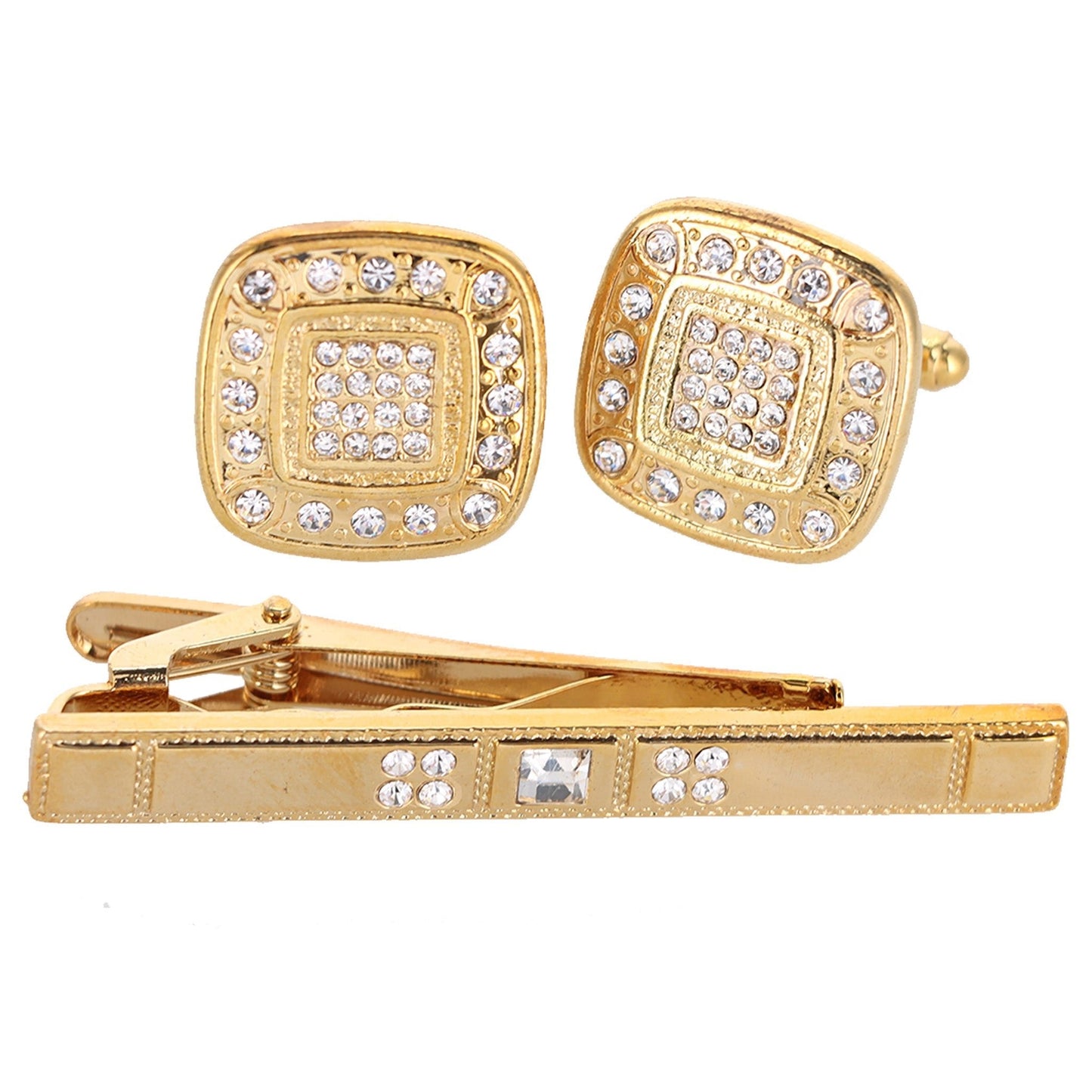 Vittorio Vico Gold Rhinestone Cufflinks & Tie Bar Set in Gift Box