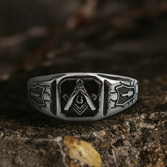 Cracked-pattern Masonic Stainless Steel Ring
