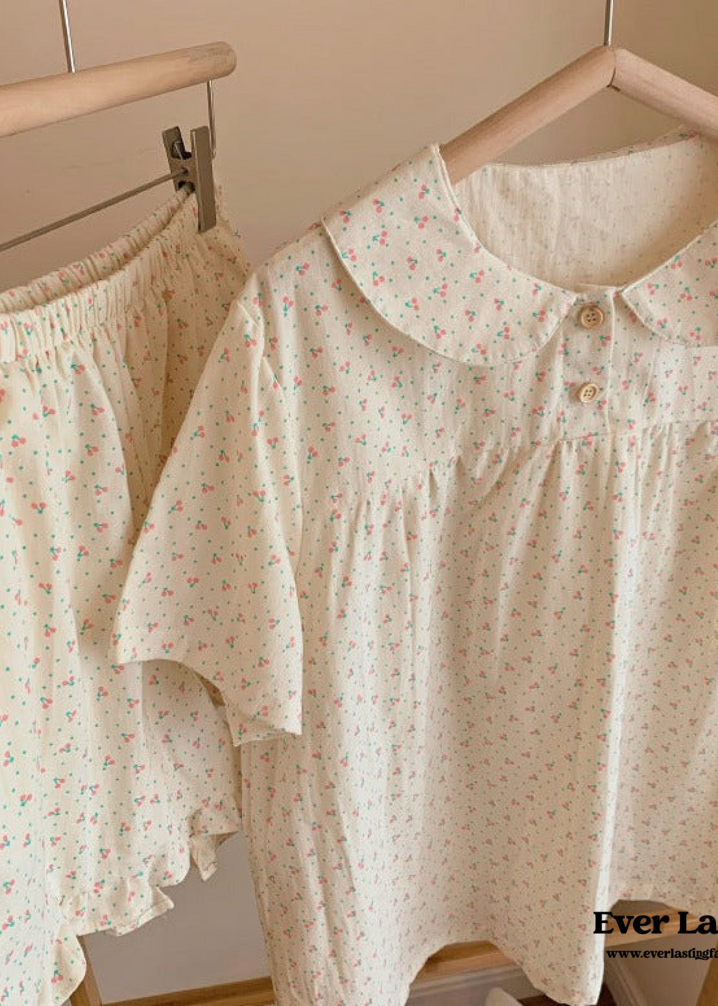 Cream Floral Short Sleeves and Short Pajama Set