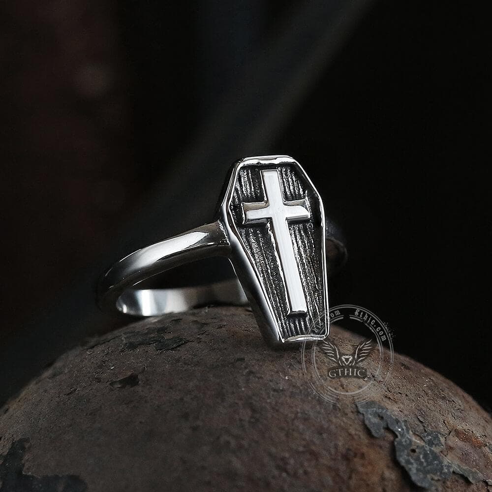 Cross And Coffin Stainless Steel Ring