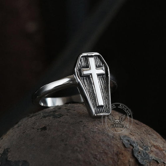 Cross And Coffin Stainless Steel Ring