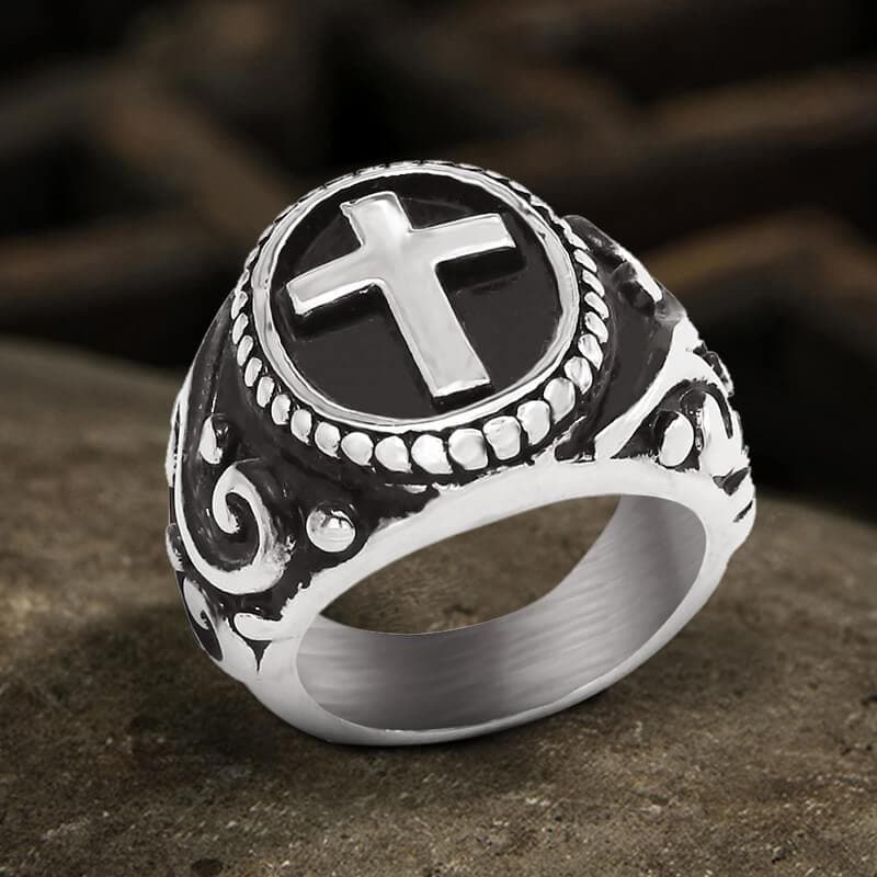 Cross Pattern Stainless Steel Ring