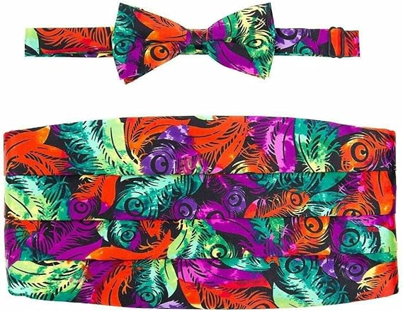 Vittorio Farina Men's Mardi Gras Cummerbund, Bow Tie and Pocket Square Set