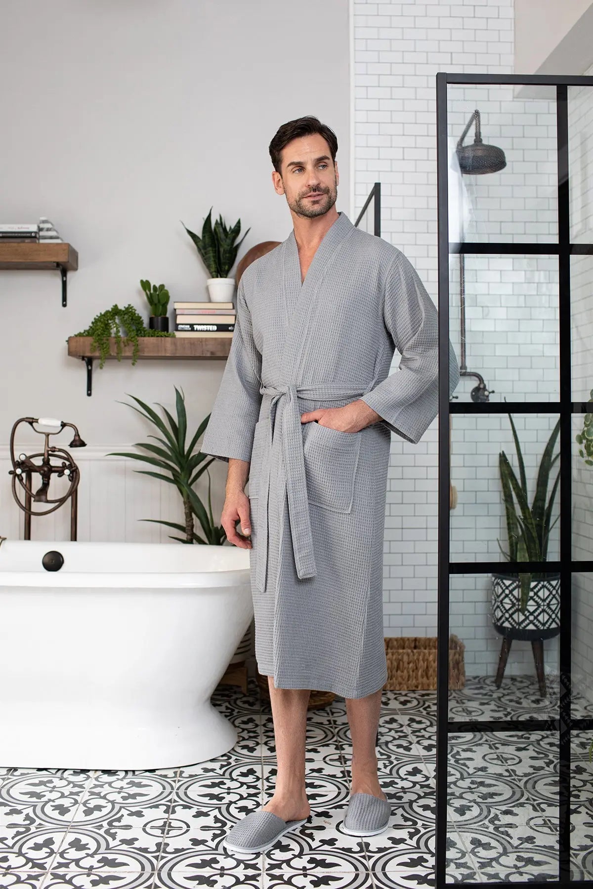 Waffle Kimono Spa Bathrobe for Men - Absorbent, Lightweight - Concordia Style Boutique