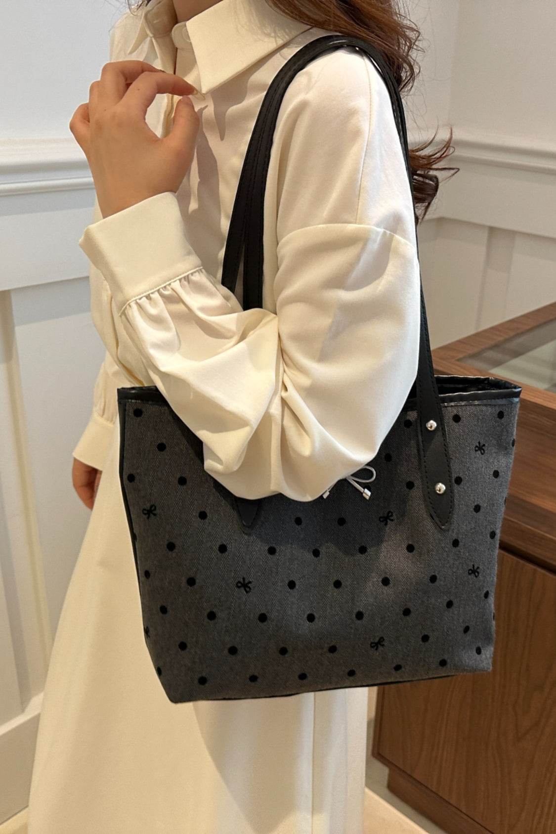 Bow Trim Polyester Tote Bag - Concordia Style Boutique