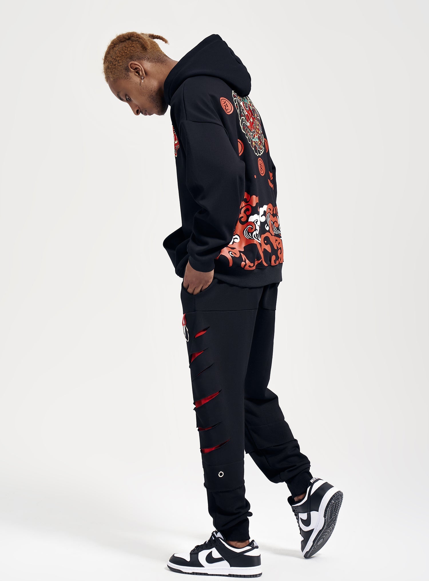 KH9060 Red Demon Embroidery Hoodie - Concordia Style Boutique
