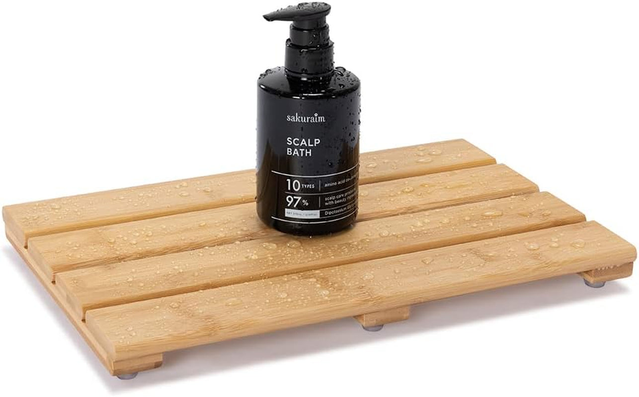 Compact Bamboo Bath Mat – Non-Slip, Quick Dry Wooden Shower Floor Mat for Small Bathrooms, RVs, and Tight Spaces, Easy to Clean, 15.8" X 10.2"