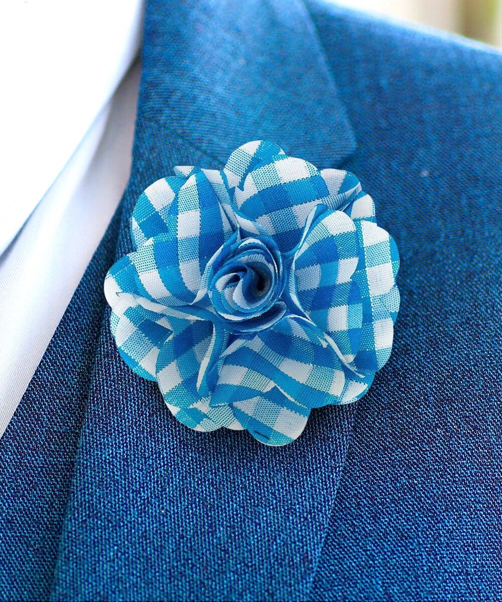 Vittorio Vico Unisex Metallic Silver Accent Plaid Flower Lapel Pin - Concordia Style Boutique